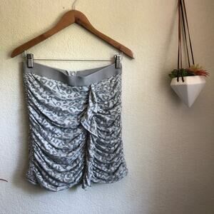 Rebecca Taylor gray leopard ruched zipper mini skirt LARGE
